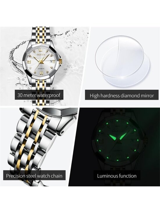 Women\'s Gold Silver Automatic Luxury Ceramic Strap Self Winding Wrist Watch main image 5